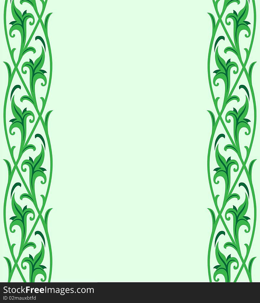 Floral frame on white green background. Vector illustration