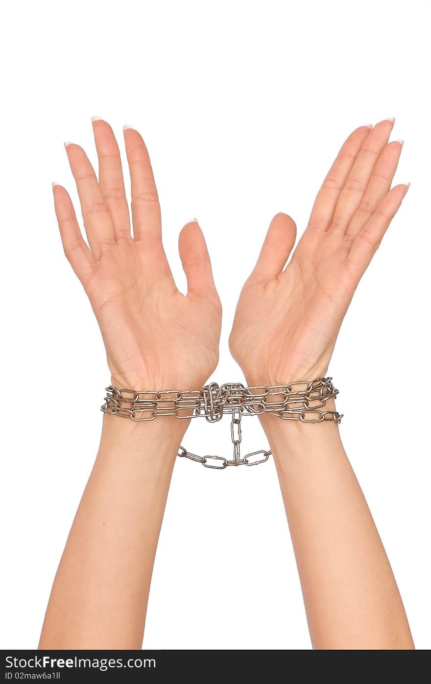 Woman bounded etal chains as a symbol of punishment