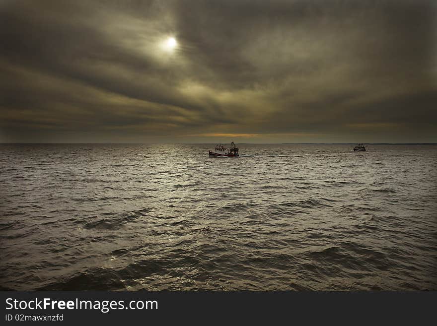 Fishing boat for lobster going out of Gloucester Massachusetts