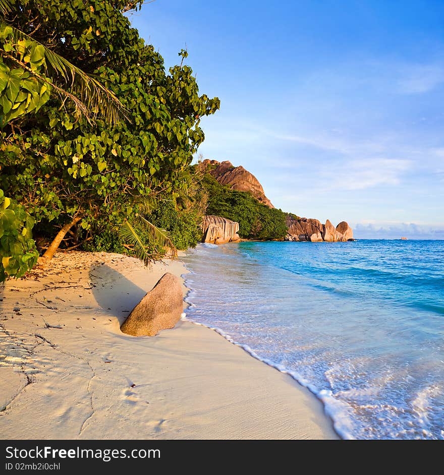 Tropical beach Source D'Argent at Seychelles - nature background