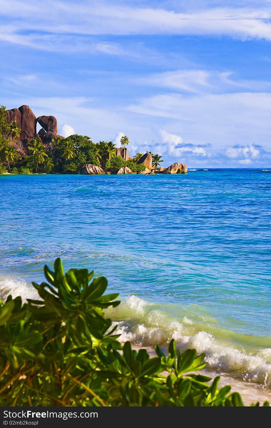 Tropical beach Source D'Argent at Seychelles - nature background