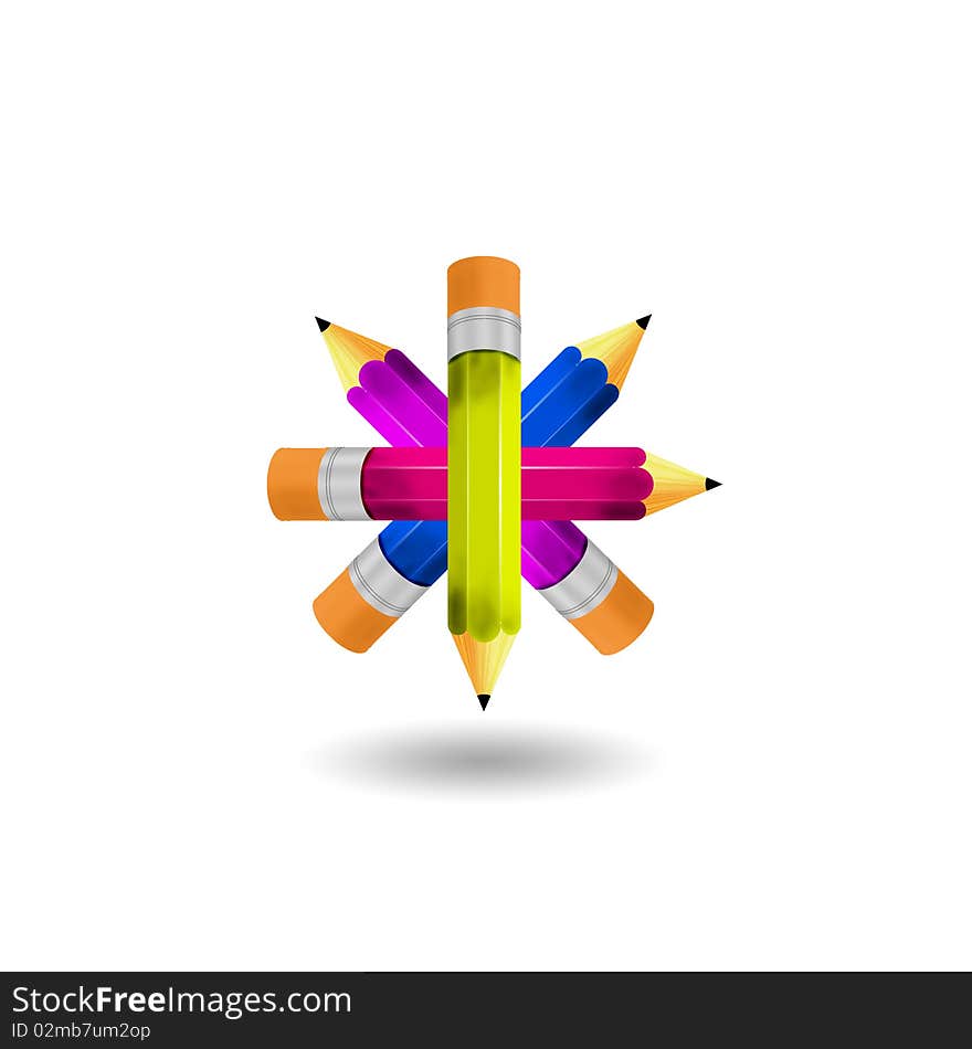 Star shape forming multiple colored pencils. Star shape forming multiple colored pencils