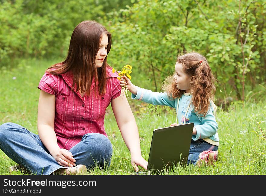 Mum with the daughter on the nature. Mum with the daughter on the nature