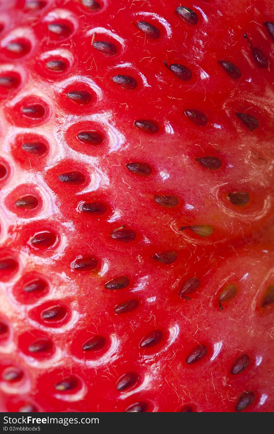 Close up on a strawberry's skin.