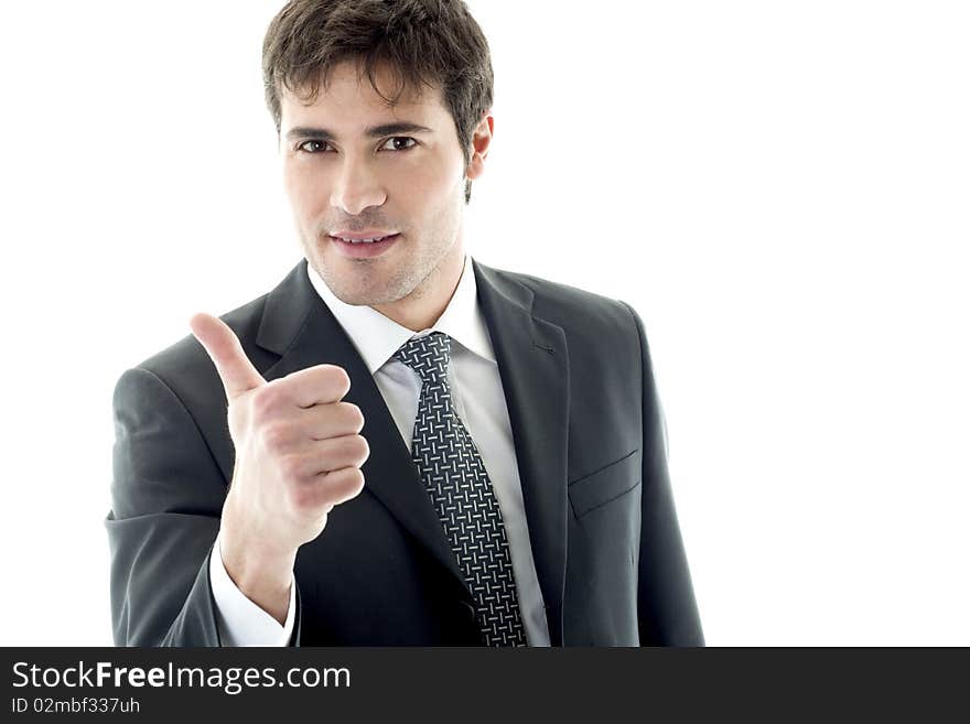 Businessman with thumb up isolated on whtie