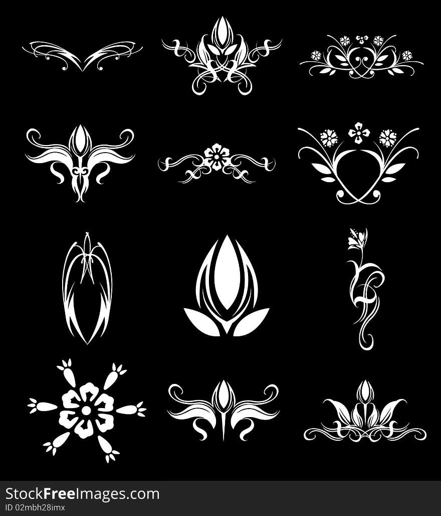 Drawing of white flower pattern in a black background