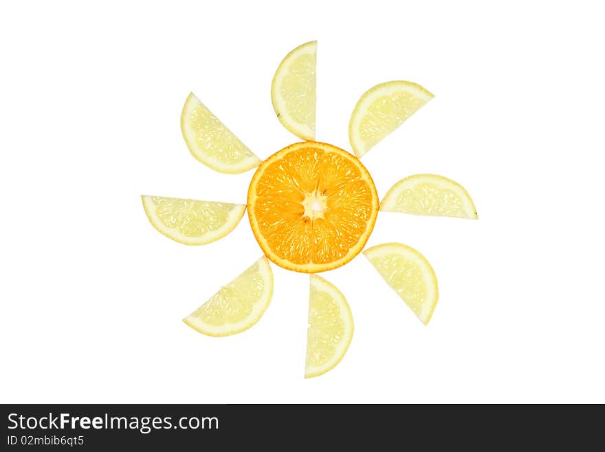 Sun made of orange and lemon slices