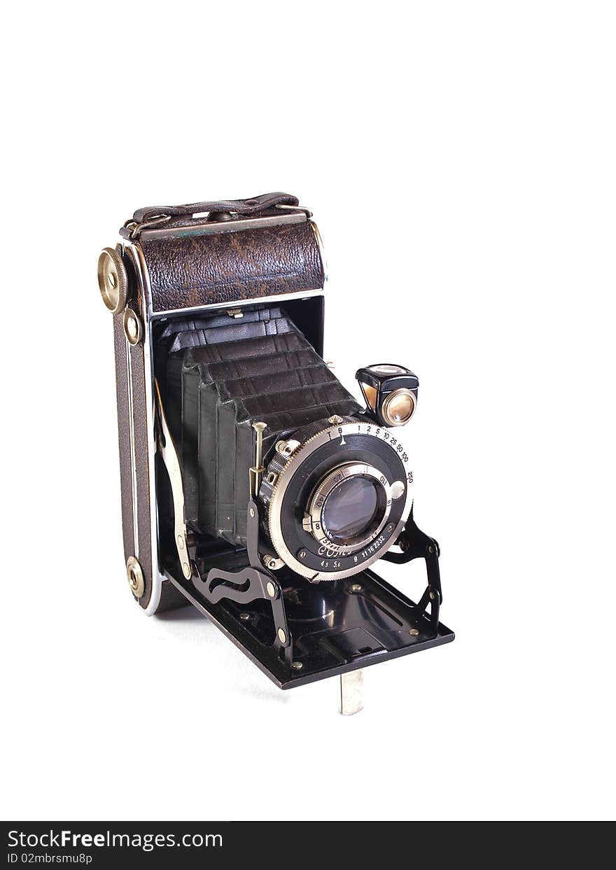 Old camera on a plain white background.