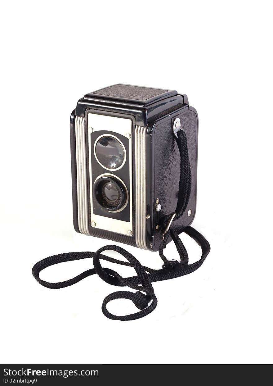 Old camera on a plain white background.