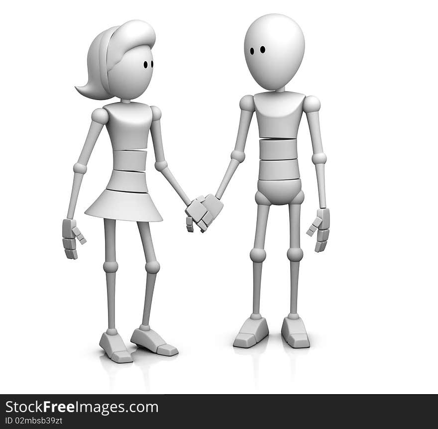 A cute couple holding hands and looking at each other - 3d illustration/render