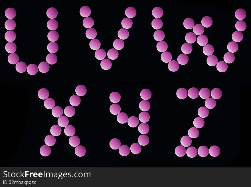 Letters of alphabet collect from the pink tablets. Letters of alphabet collect from the pink tablets