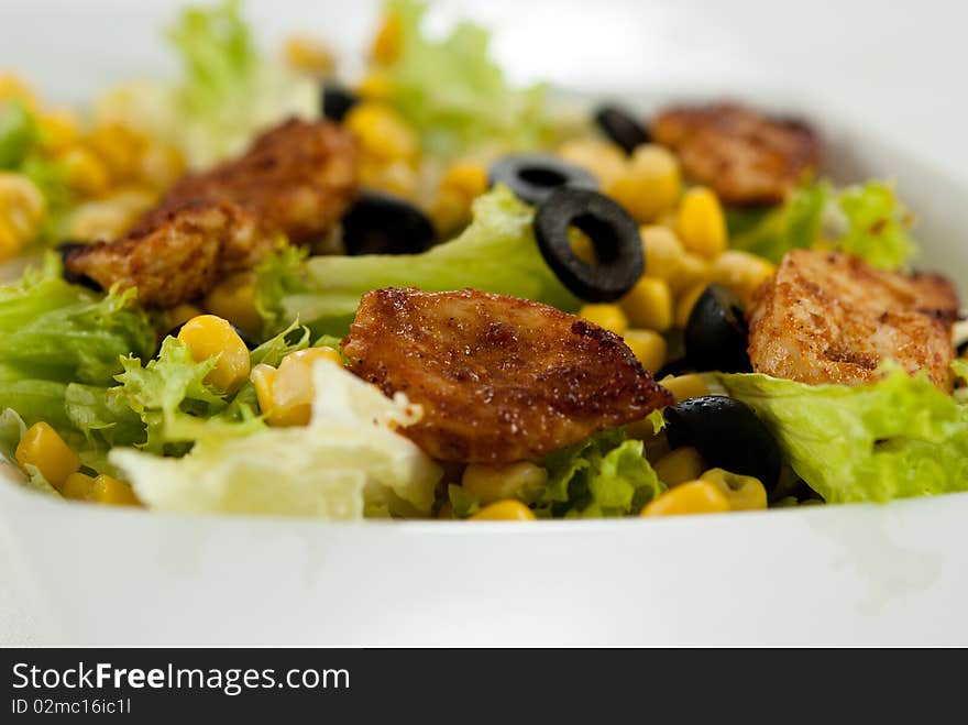 Roast chicken with lettuce and sweetcorn