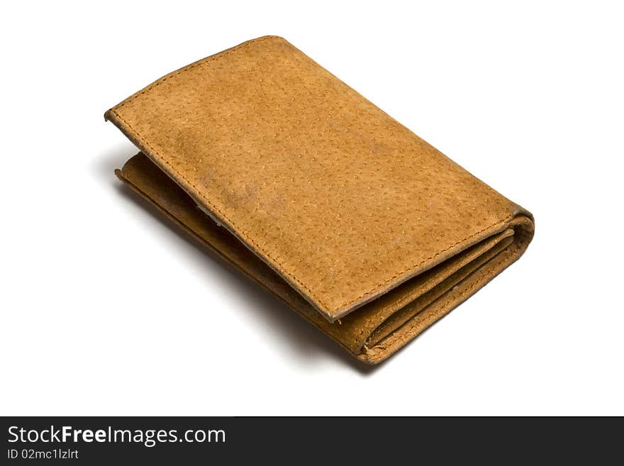 Old yellow leather wallet isolated on white background