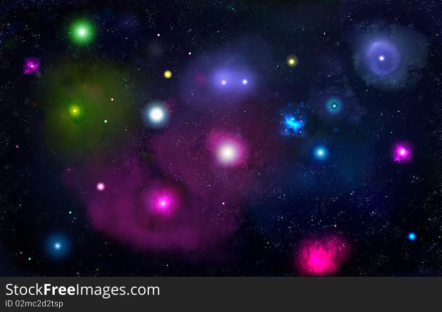 Space with bright stars of different colours