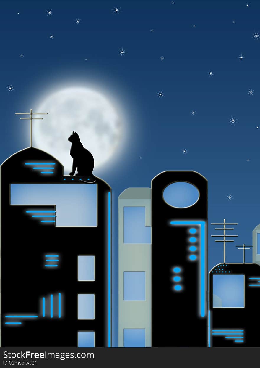 Roofs of the night city