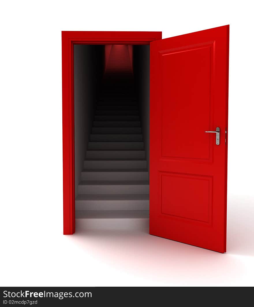 Red door. This is a 3D rendered picture.