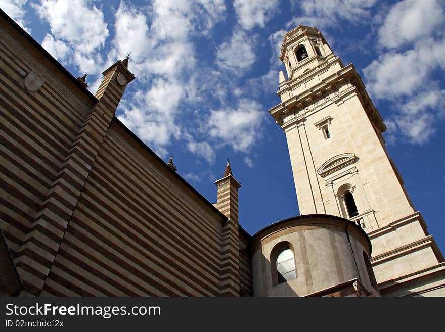 The Duomo church bell tower in Verona, Italy