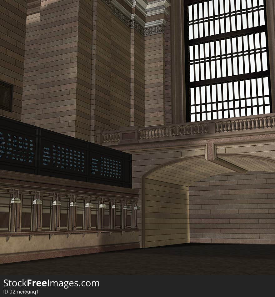 An Empty Central Station. 3D Rendering With