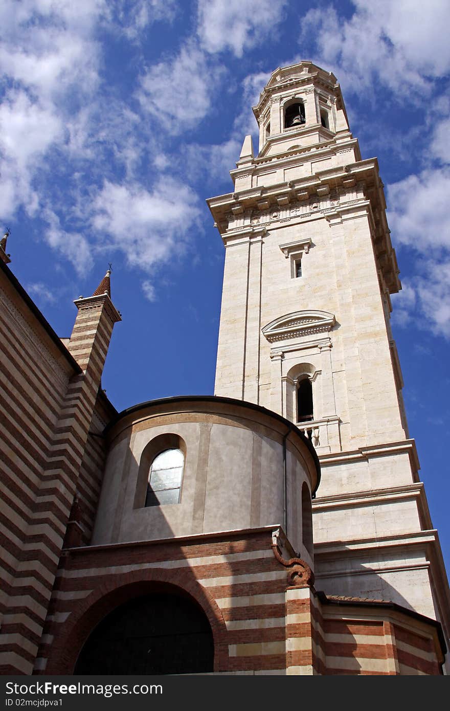 The Duomo church bell tower in Verona, Italy