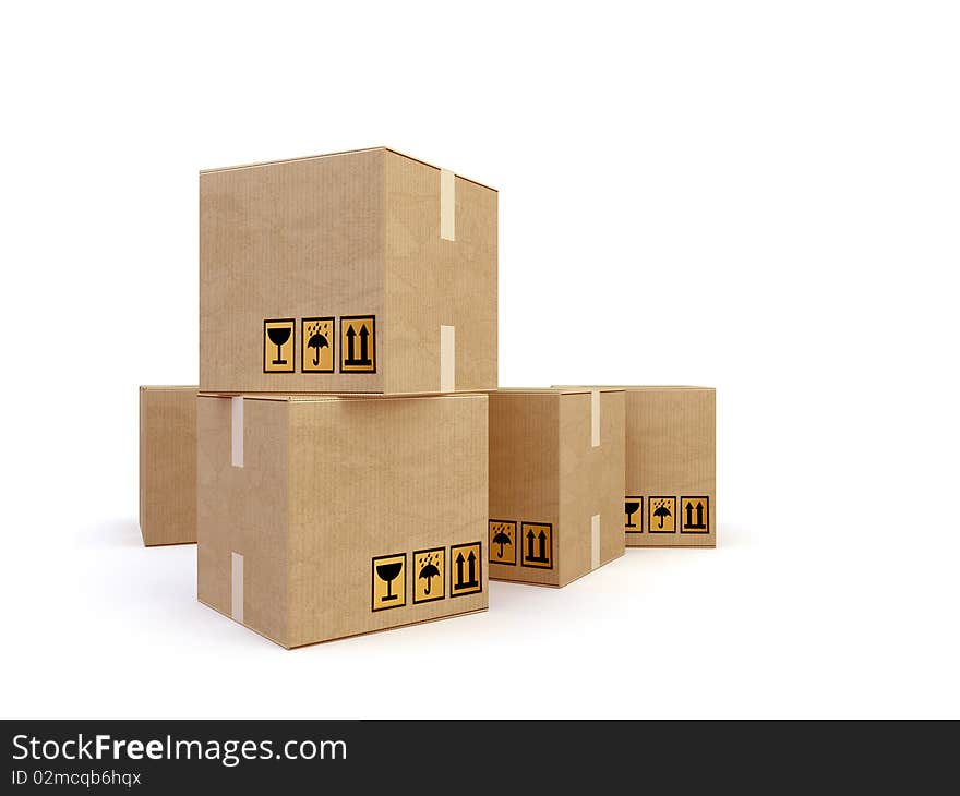 3d boites cartons on the white background