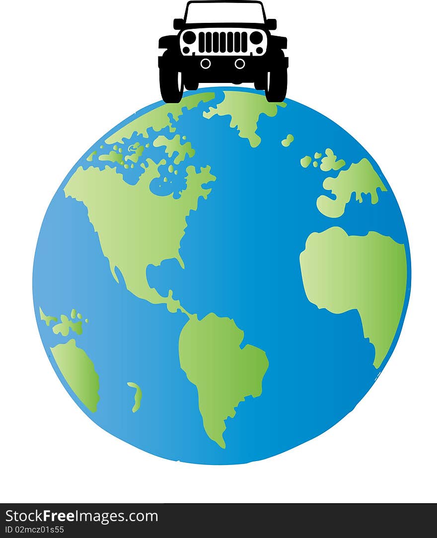 Vector illustration of a jeep rolling over the world. Vector illustration of a jeep rolling over the world