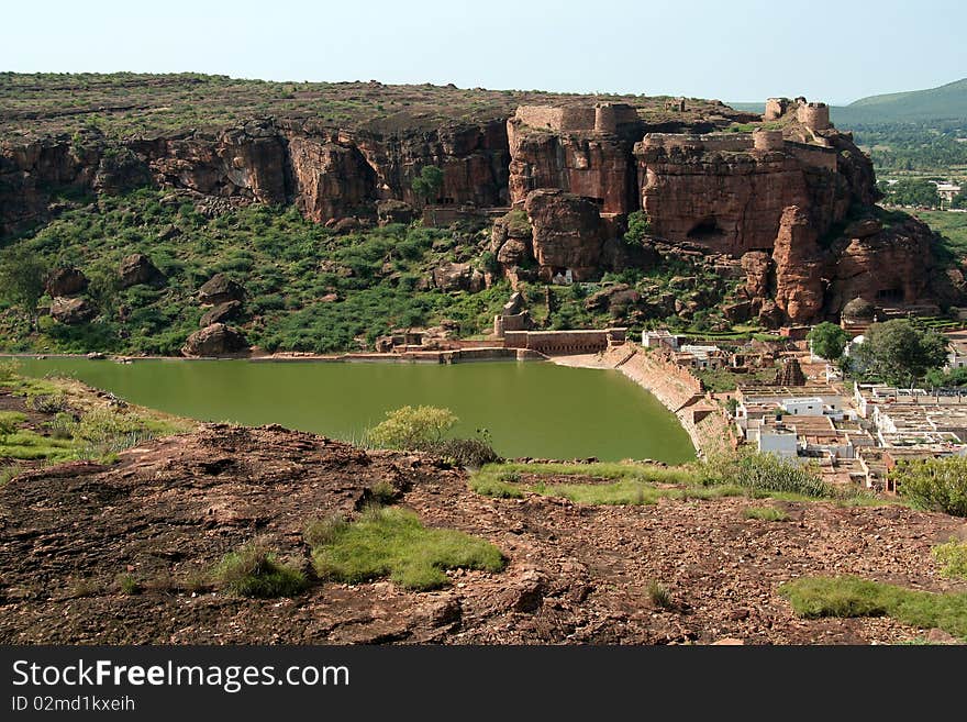 Historical Agasthya Teertha Lake at Badami, Karnataka, India, Asia. Historical Agasthya Teertha Lake at Badami, Karnataka, India, Asia