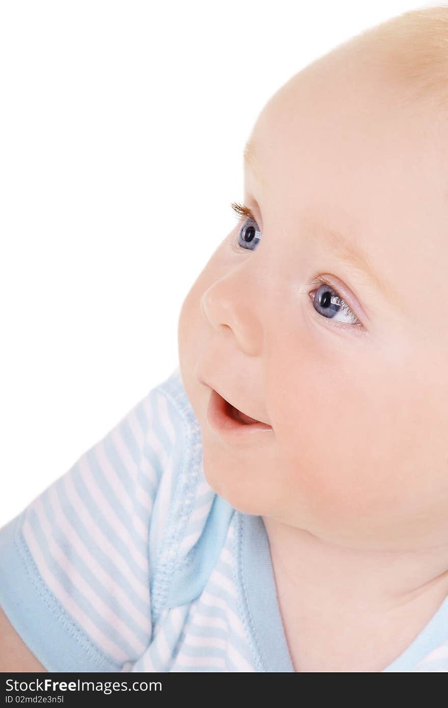 Portrait of little pretty smiling baby-boy on white background