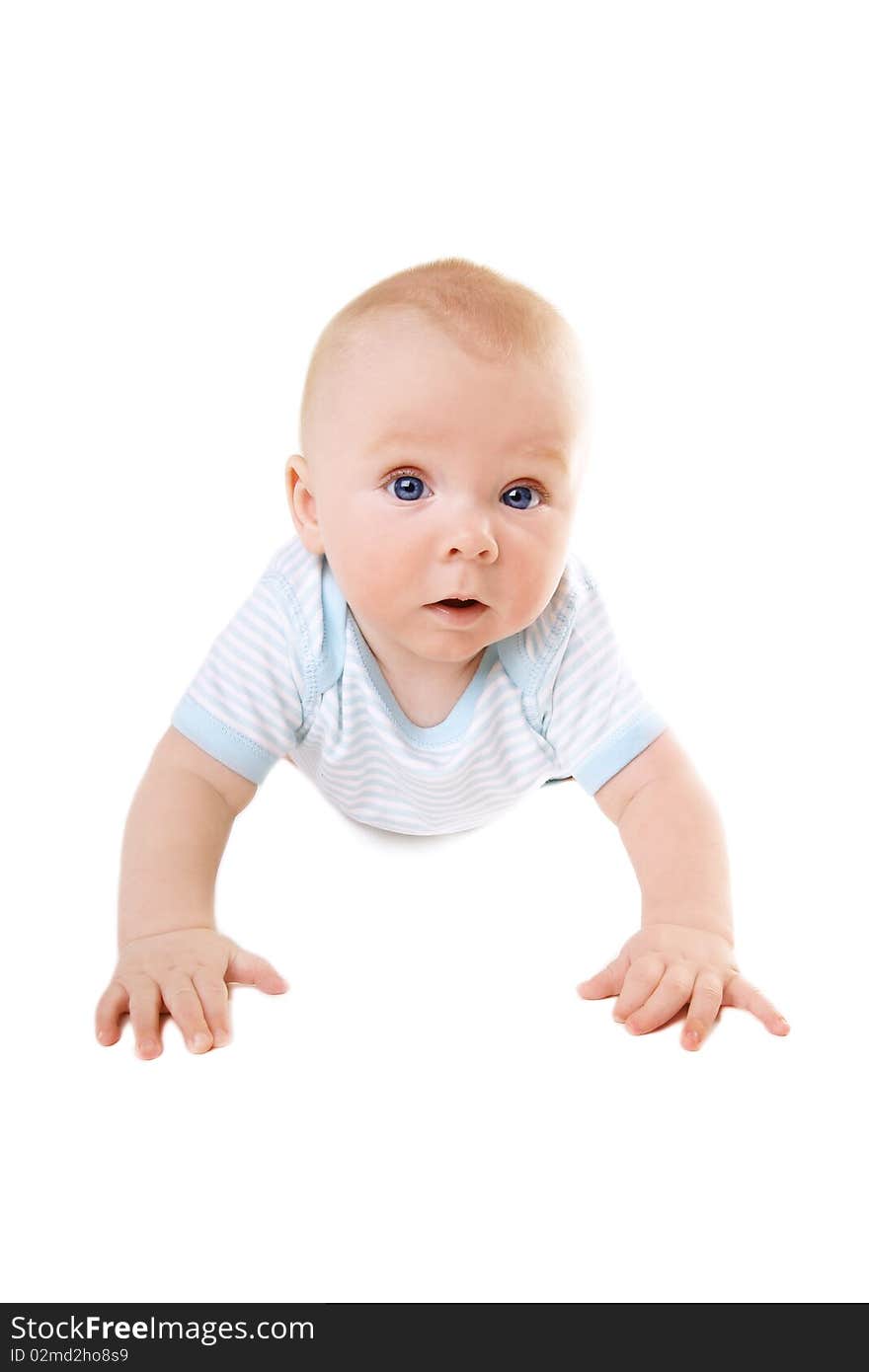 Little pretty baby-boy with blue eyes isolated on white background