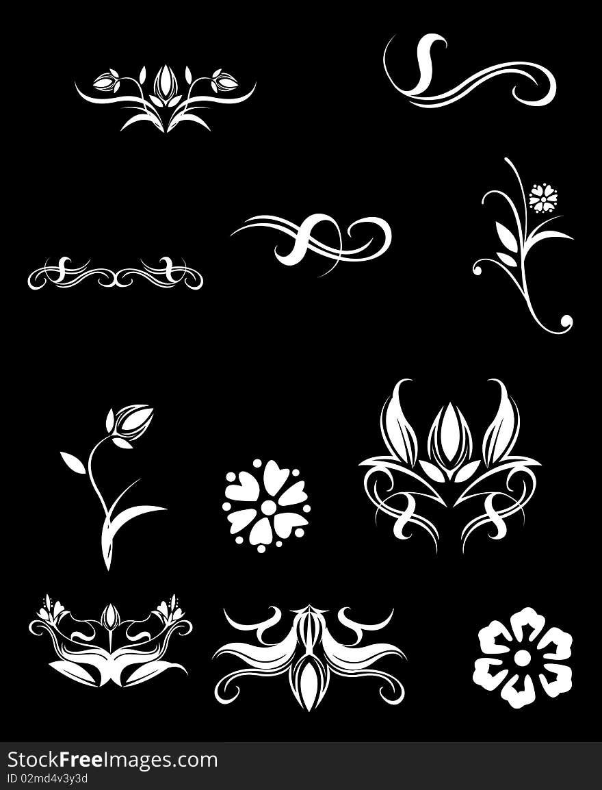 Drawing of white flower pattern in a black background