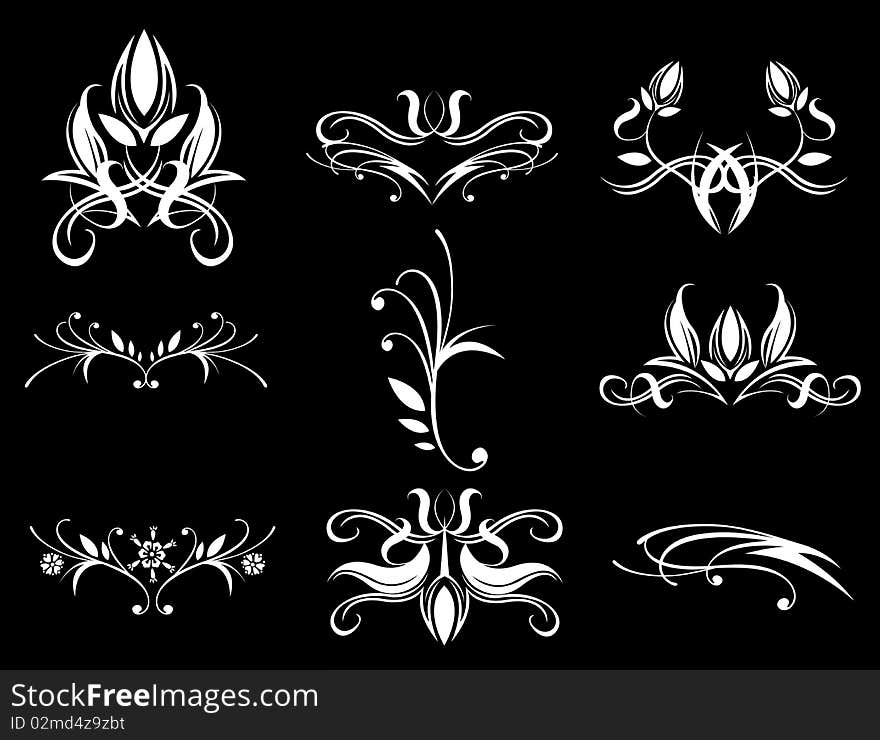 Drawing of flower pattern in a black background