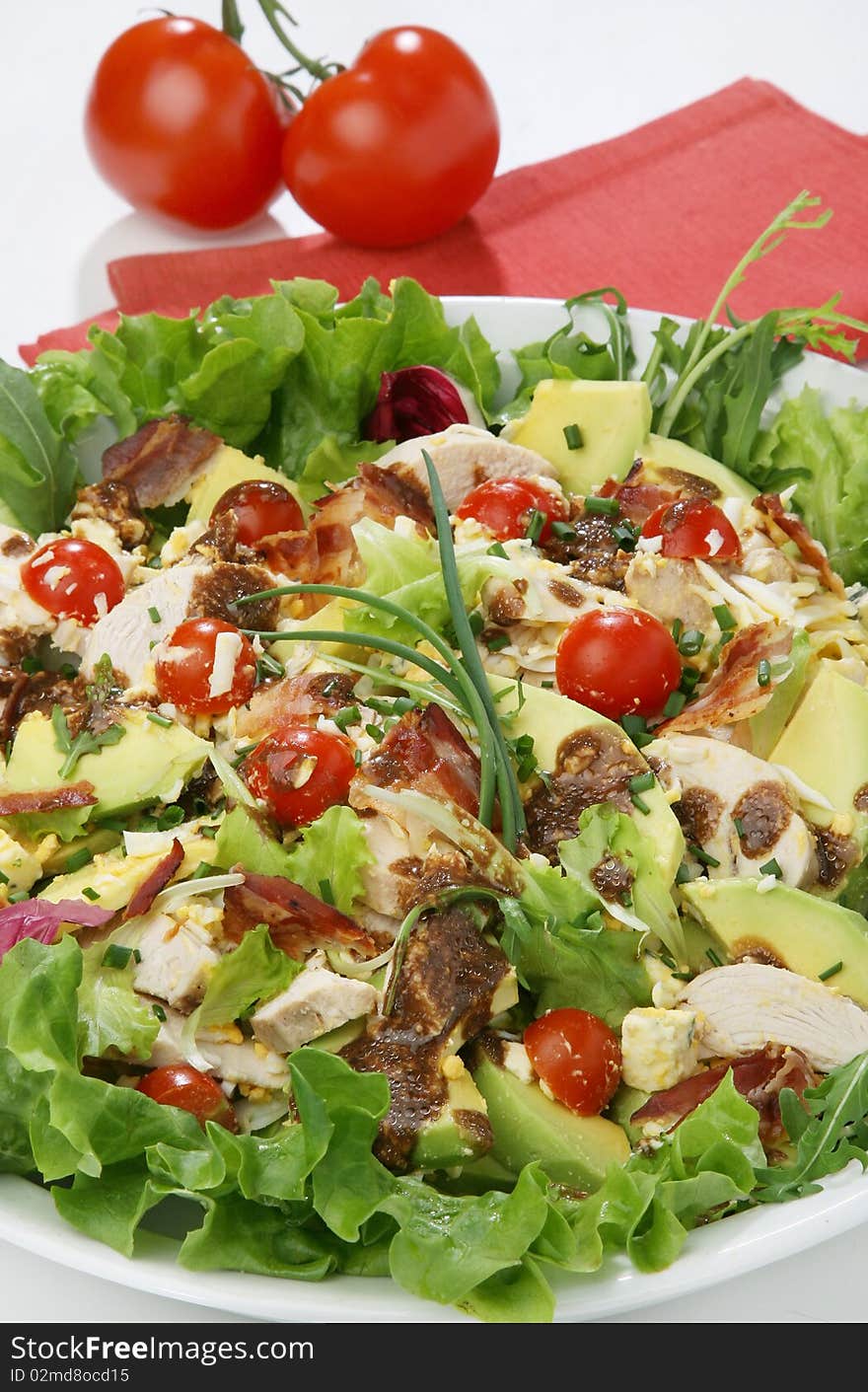 Delicious chicken salad with other vegetable and avocado