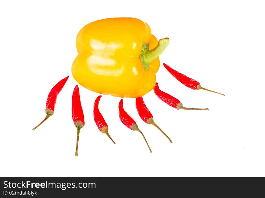 Yellow paprika with red chily