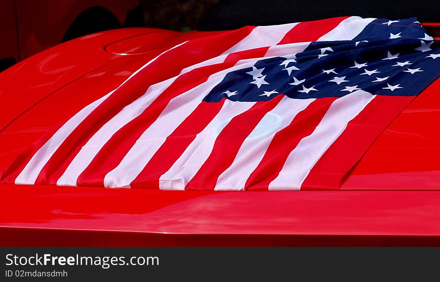 US flag on car trunk