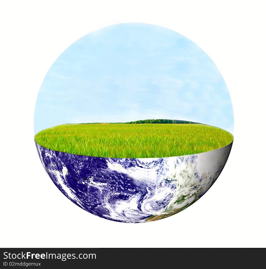 Green planet Earth isolated over white. Eco concept. Green planet Earth isolated over white. Eco concept