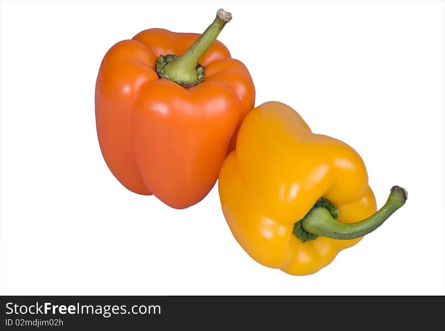 Two sweet peppers isolated on white background. Two sweet peppers isolated on white background