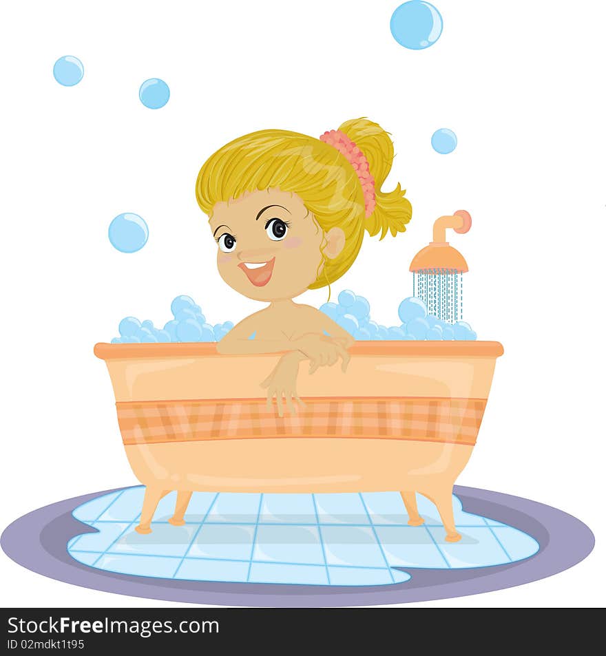 A Girl Taking Bath