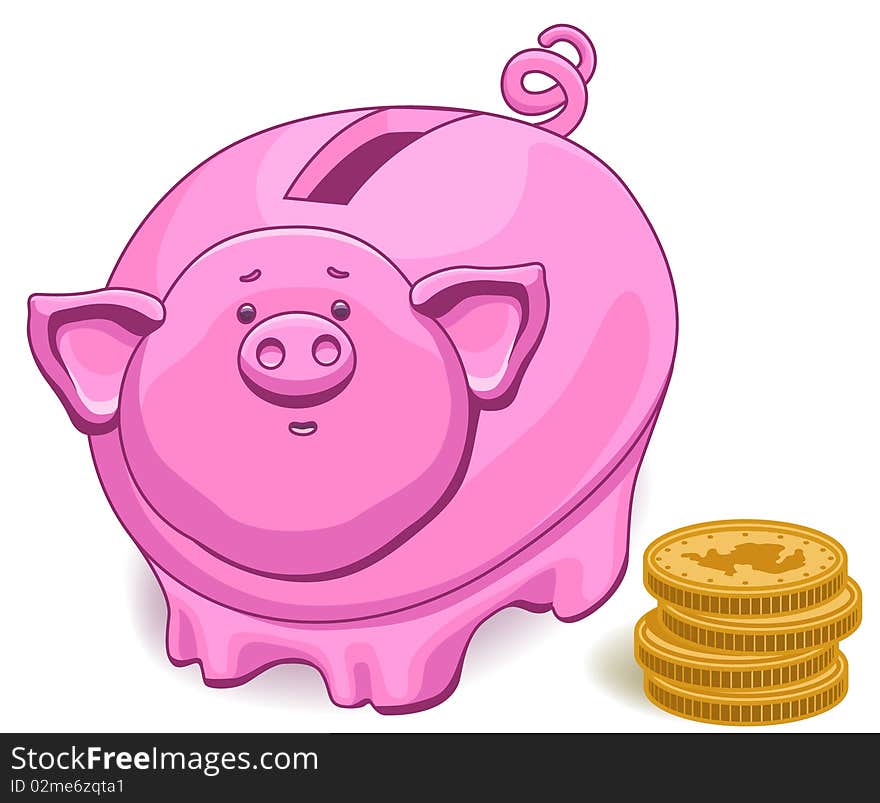 Piggy bank with coins, icon