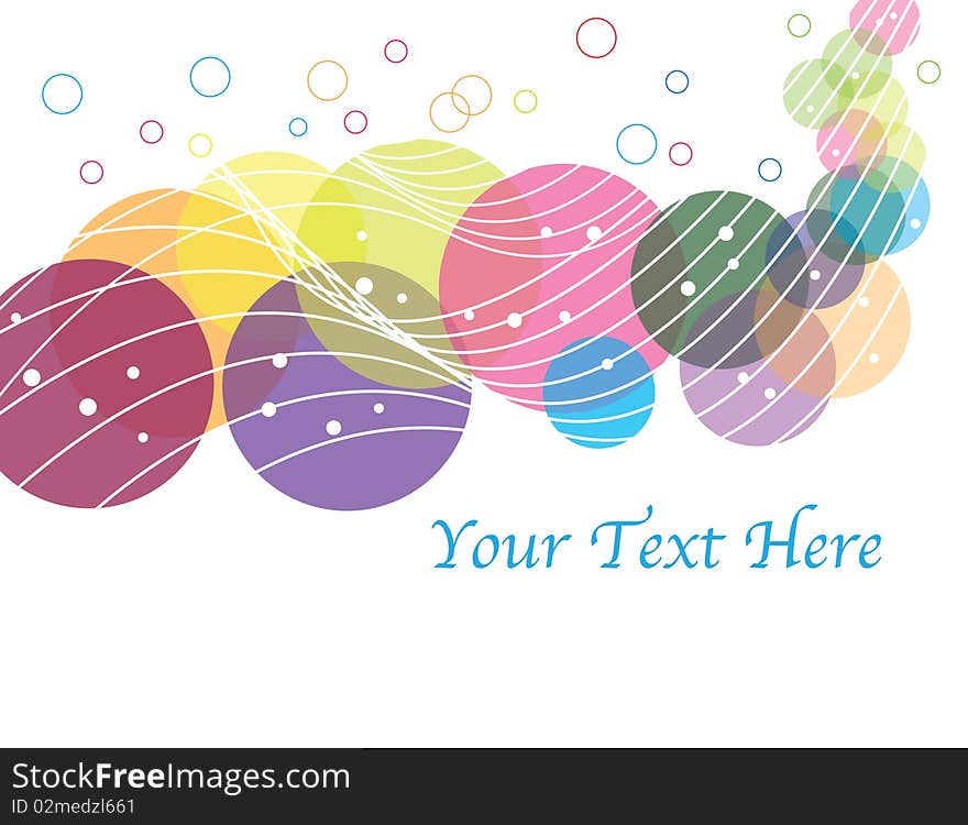 Wavy lines and colored disks are featured in an abstract background illustration with space for text. Wavy lines and colored disks are featured in an abstract background illustration with space for text.