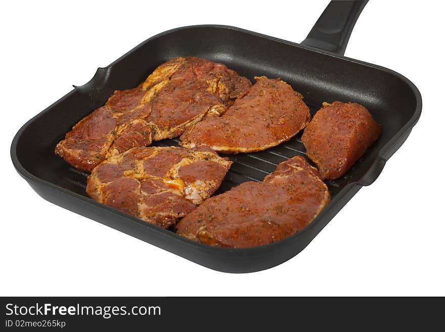 Frying Pan With Meat To The Barbecue