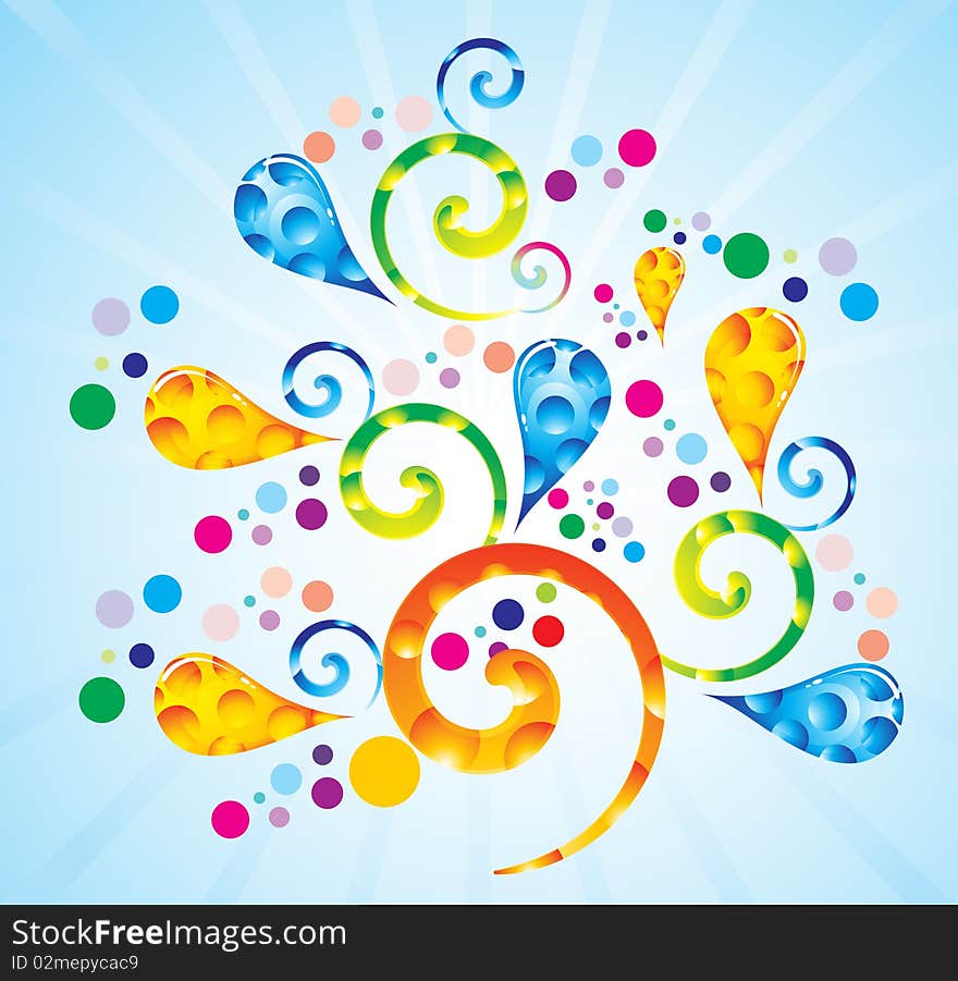 Abstract drops in colorful theme in blue background vector. Abstract drops in colorful theme in blue background vector