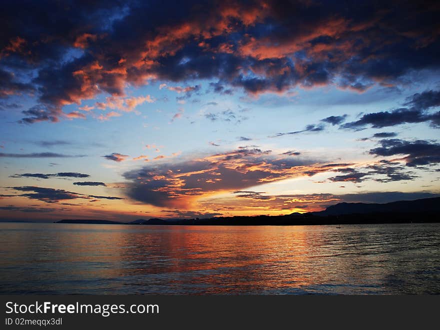 Evening sunset above the sea