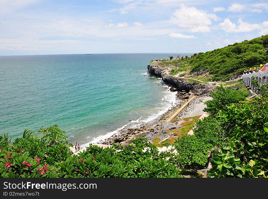 Rock Beach and bridge, Koh Sri Chang, Thailand