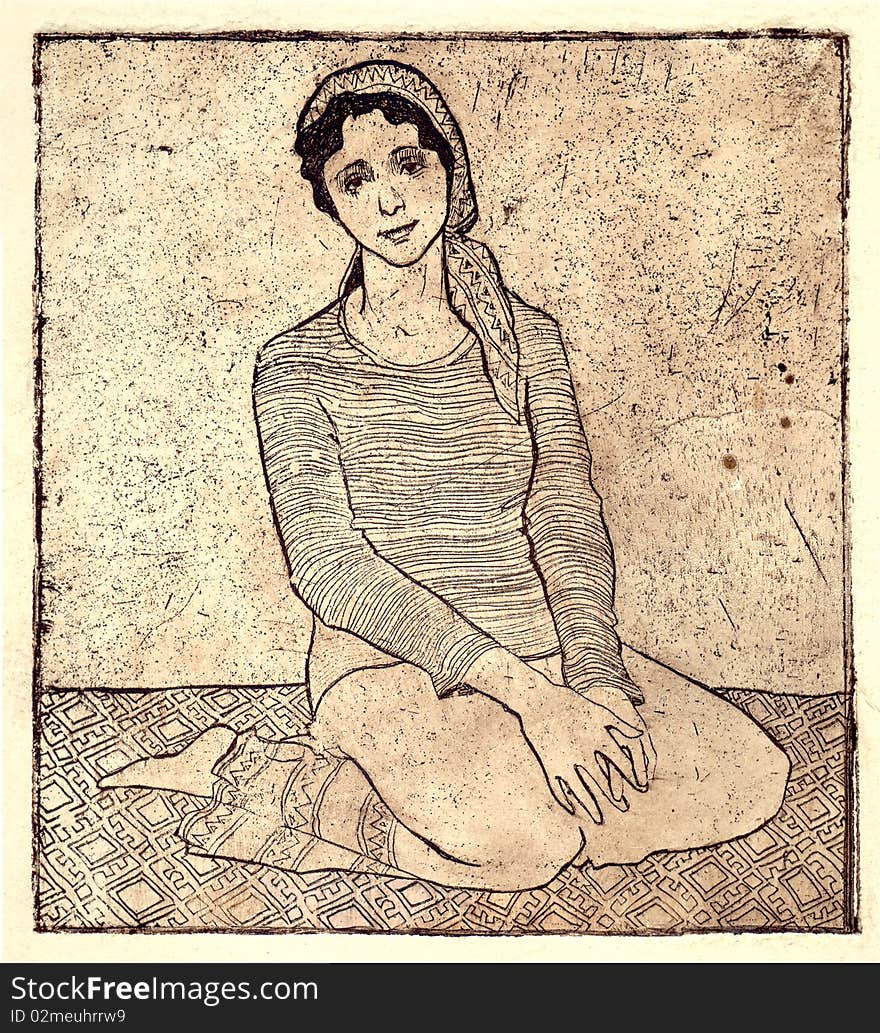 The girl sitting on a carpet