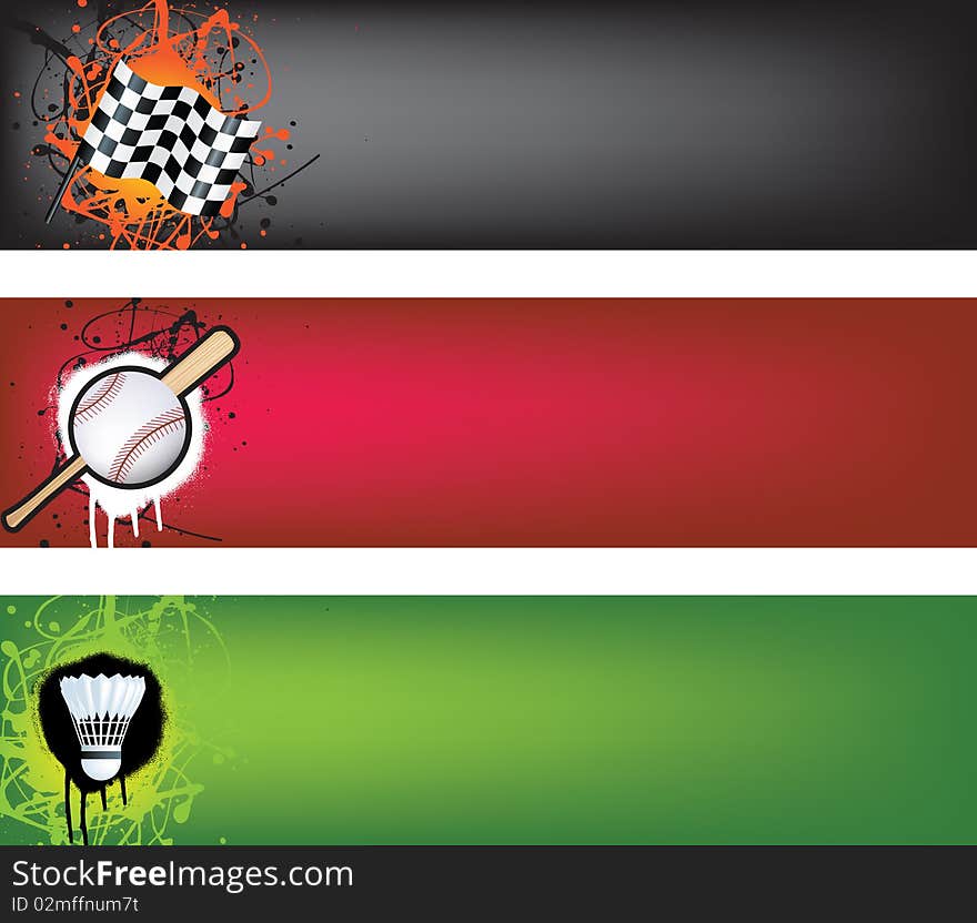 Motor racing, baseball and badminton banner set