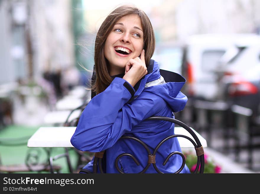 Closeup woman with mobile telephone