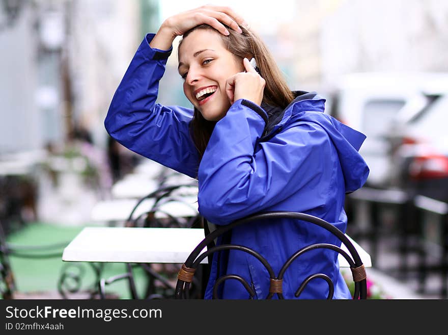 Closeup woman with mobile telephone