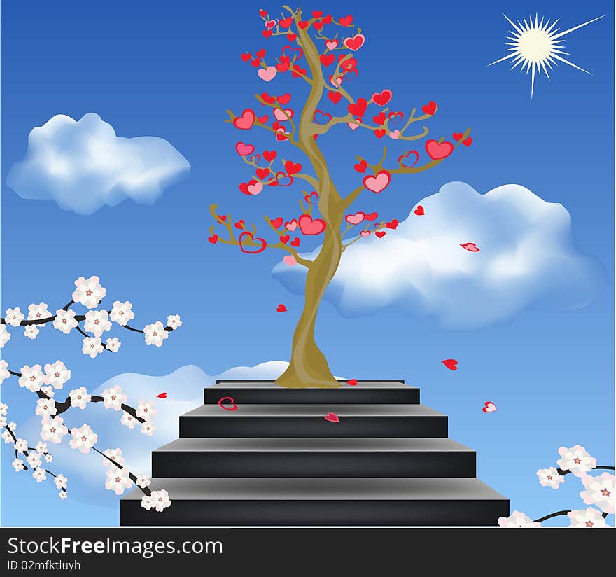 Love tree at top of a ladder against the sky. Love tree at top of a ladder against the sky