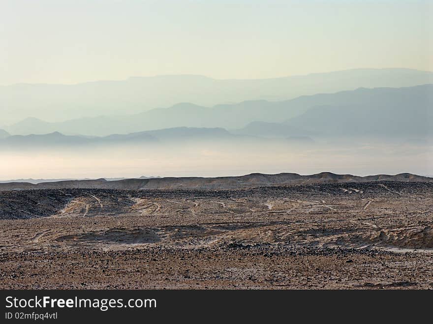 Arava desert (southern Israel) in the first rays of the sun. Arava desert (southern Israel) in the first rays of the sun