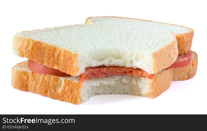 Sandwich with sausage on white background