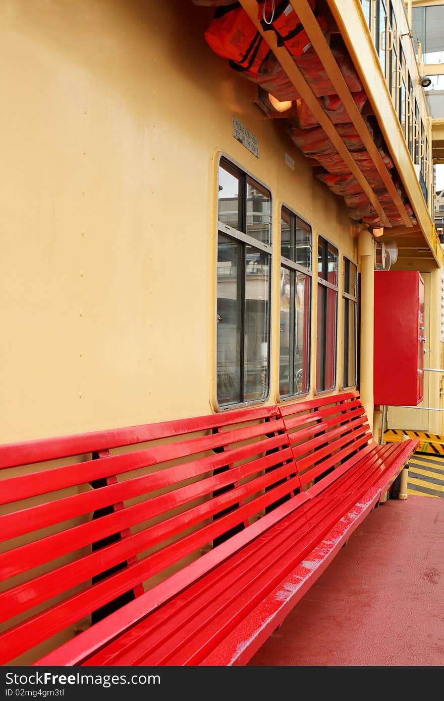 Empty bench seat on ferry